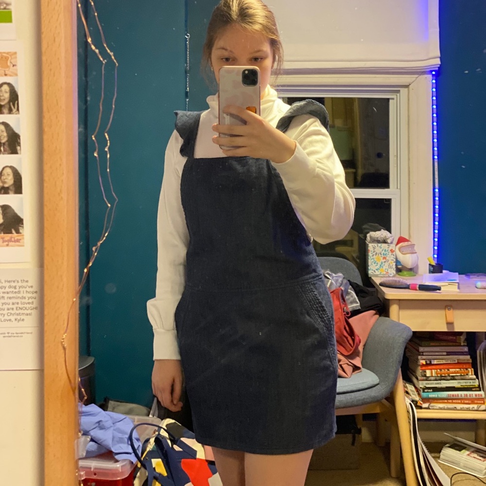 thrifted dark blue denim dress